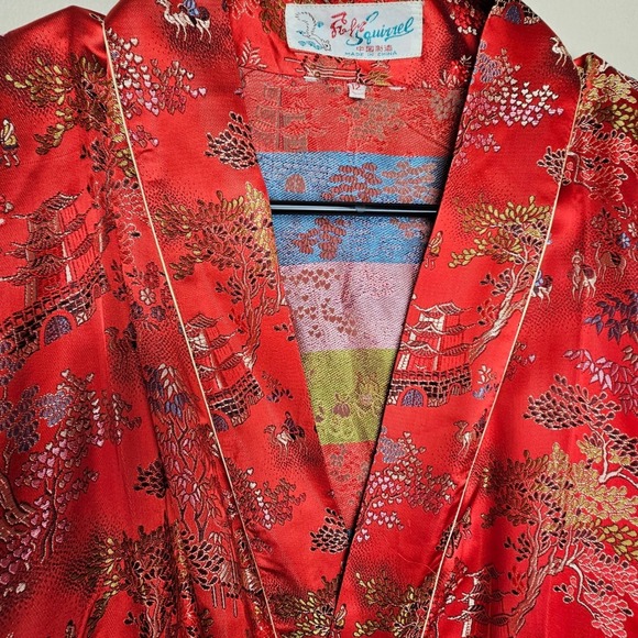 VTG Solz Squirrel Red Asian Oriental Chinese Robe Kimono Dragon‎ Women's Size 12 - Picture 12 of 14